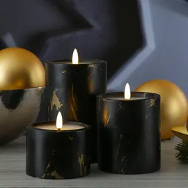 MARELIDA LED Kerze Marmoroptik H: 16 cm schwarz