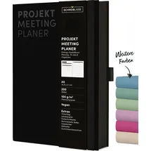 Korsch Verlag Korsch Projekt- und Meetingplaner, DIN A5, 200 Seiten, FSC-Papier, Leinenstruktur, Farbschnittkante, Gummiband, - Stiftehalter, schwarz