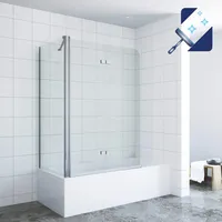 AQUABATOS® 120 x 70 x 140 cm Badewannenfaltwand mit Seitenwand Badewannenaufsatz Duschabtrennung für Badewanne aus 5mm ESG Sicherheitsglas Nano Beschichtung