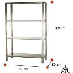 RomuxRomux® - 4 Fachbodenregal 4 Fachböden 800x500x1800 mm | 1 mm dick Industrieregal für das Gastgewerbe