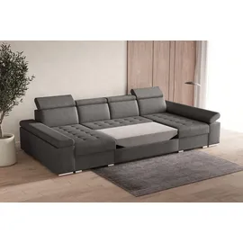 moeblo Ecksofa U mit Schlaffunktion, verstellbaren Kopfstützen & Bettkasten – Großes Wohnlandschaft Sofa mit Stauraum - Ecksofa Luka U - Grau (Twist 20) - Grau