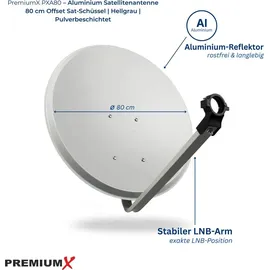 PremiumX PXA80 Satellitenschüssel 80cm Aluminium Hellgrau Satellitenantenne SAT Offset Spiegel