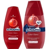 Schauma Schwarzkopf Farbschutz-Shampoo Color Glanz 2er Pack (1x 2x400 ml), Haarshampoo pflegt coloriertes, getöntes oder gesträhntes Haar & Spülung (1x 250 ml) mit Granatapfel-Extrakt