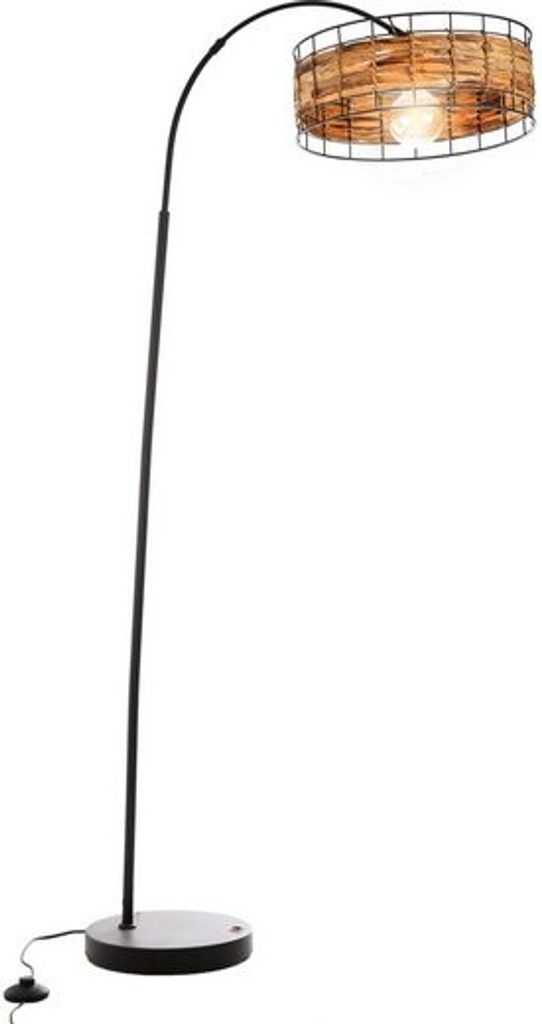 Nino Stehlampe Panama modern schwarz Gras Geflecht 160 cm mit Kabel 1 flamig