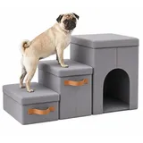 Relaxdays Faltbare Hundetreppe mit 3 Stufen Hellbraun,Grau