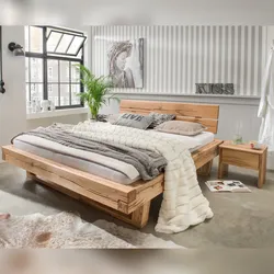Bubema Mondera – Massivholz Balken-Bett mit Kopfteil, Holzfüße in Kufenform - 140 x 200 cm/Wildeiche geölt