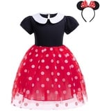 Lito Angels Minnie Mouse Prinzessin Kleid Kostüm Verkleidung mit Maus Ohren Haarreifen für Kinder Mädchen Größe 5-6 Jahre 116, Rot (Tag-Nummer 130)