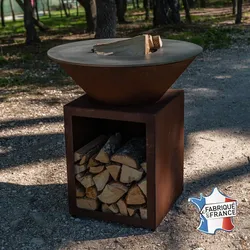 Grill'Chic Holzgrill Le Classique Braséro mit Outdoor-Plancha 80x90, aus echtem Cortenholz - 100% in Frankreich hergestellt