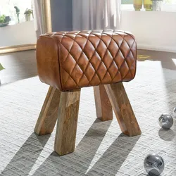 Kadima Design Exklusiver Sitzhocker aus Echtleder mit Rautenmuster, Stilvolles und strapazierfähiges Möbelstück. 40x27x48 cm