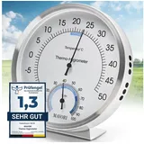 MAVORI MAVORI® 2in1 Thermometer Hygrometer aus Edelstahl | Analog Hygrometer & Thermometer | Luftfeuchtigkeitsmesser & Raumthermometer innen für Ihr gesundes Raumklima | Ø 12,5cm