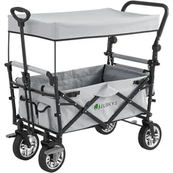 Faltbarer Bollerwagen mit Dach & Tasche - Hellgrau