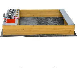 Home Deluxe Sandkasten COOKY – Natur | Holz-Sandkasten mit Spielküche für kreativen Spielspaß - Braun