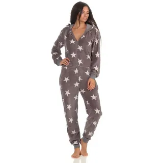 normann-wäschefabrik Toller Damen Schlafanzug Einteiler Jumpsuit Overall - Sterneoptik - 291 267 97 961, Farbe:grau, Größe2:40/42 - 40