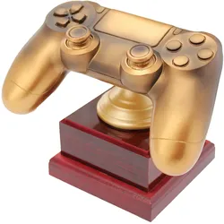 Pokal Resinfigur E-Sport Gaming Controller gold auf mahagonifarbenen Holzsockel 12,5cm