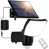 Solarlampen für Außen mit Fernbedienung, Led Solar Strahler mit Bewegungsmelder, 3000/5000/7000K, Solar Außenstrahler mit 3 Leuchtmodi, IP65 Wasserdicht Solarleuchte für Garage, Hof, Haustür, Garten