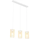 QAZQA Retro-Hängelampe weiß mit Rattan 3-flammig länglich - Akira