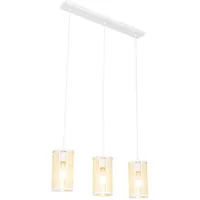QAZQA Retro-Hängelampe weiß mit Rattan 3-flammig länglich - Akira
