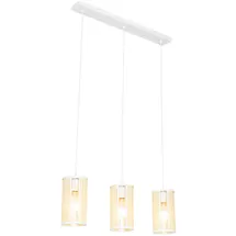 QAZQA Retro-Hängelampe weiß mit Rattan 3-flammig länglich - Akira