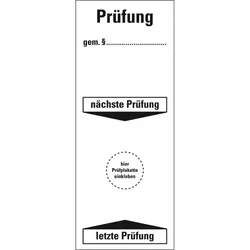 Aufkleber I Grundetikett Prüfung gemäß §...nä/letz.Prüfung, Folie, selbstklebend, 40x100mm, 5/Bogen