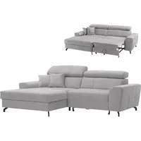 Roller Ecksofa - silber - Samt - mit Liegefunktion - Recamiere links