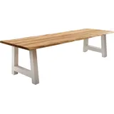 Esstisch HOME AFFAIRE "Tristan", beige (natur, weiß, natur), B:220cm H:77cm T:100cm, Tische, Esstisch, massive Balkeneiche geölt mit Baumkante, in natur oder white wash