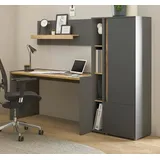 furn.design Büromöbel Set in grau matt und Wotan Eiche Holz modern mit Schreibtisch, Aktenschrank, Wandregal, Standregal für Homeoffice und Büro Schreibtisch mit Stauraum Center (Set 2)