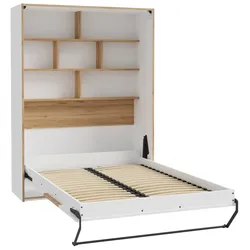 Schrankbett S-ROOM 140 x 200 Klappbett Weiß und Catania Eiche, Forte - Weiß