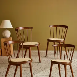 4er-Set Stühle aus Holz und Rohrgeflecht Dunkles Holz - sweeek