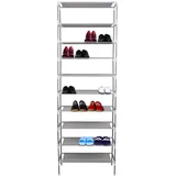 AllRight 10 Ebenen Schuhregal Schmal Schuhschrank Metall Schuhständer platzsparend Höhenverstellbar Edelstahl Schuhablage für 32 bis zu 40 Paar Schuhe 155 x 55 x 27cm Grau