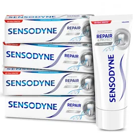 Sensodyne Repair&Protect Whitening Zahnpasta für empfindliche Zähne mit Aufhellungseffekt Geschmack frischer Minze 4 x 75 ml