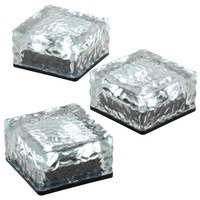 Nexos Trading 3er Set Solar Glasstein Pflasterstein Bodenleuchte Dekoleuchte mit 4 LED 10 x 10 x 4,5 cm robustes Milchglas mit Akku & Dämmerungssensor weiß