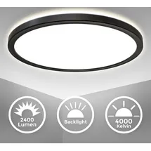 B.K.Licht LED Panel Ø29,3 cm - 18W, 2400lm, flach, backlight, neutralweiß, schwarz - Weiß/Schwarz