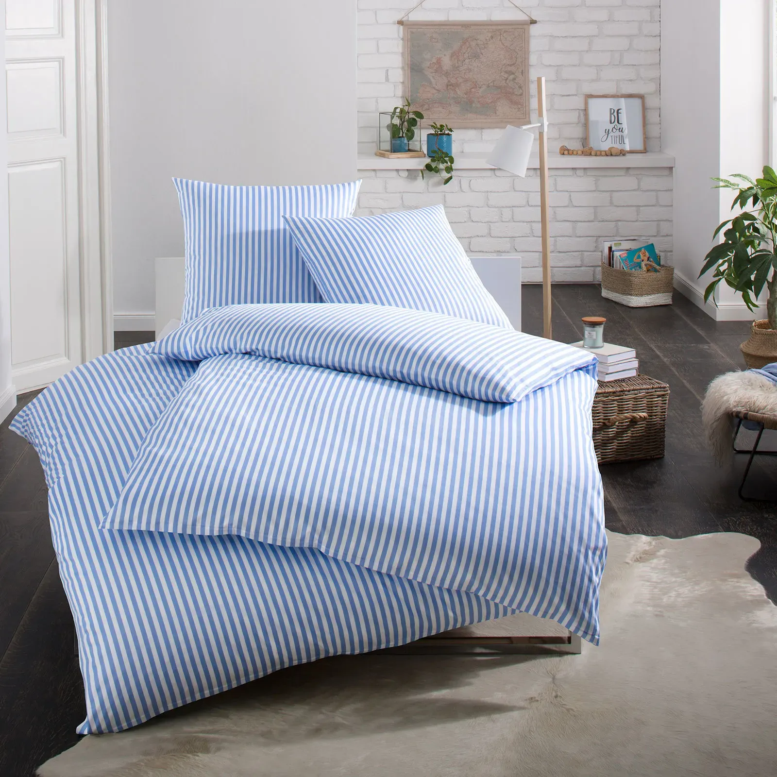 Lorena Mako-Satin Bettwäsche Sabrina azur Kissenbezug einzeln 40x40 cm - blau