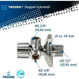 tecuro Doppeleckventil Eckventil 1/2 Zoll (DN 15) Chrom/Silberfarben