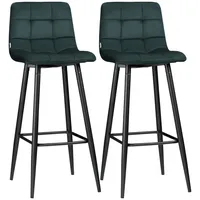 Homcom 2er-Set Barhocker, Bistrohocker Barstuhl, Samt-Bezug, Grün,