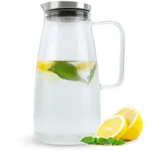 Intirilife Karaffe in KLAR - 1,2l Krug aus Borosilikatglas mit Henkel und Deckel Kaffee, Wasser