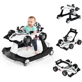 COSTWAY 4 in 1 Lauflernhilfe, Lauflernwagen klappbar mit einstellbarer Höhe & Geschwindigkeit, Baby Walker Autoförmig mit Musikbox, Licht & Rädern, Gehfrei Baby ab 6 Monaten, 12kg Belastbar (Weiß)