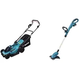 Makita DLM330RM Akku-Rasenmäher 18V / 4,0 Ah, 1 Akku + Ladegerät, Petrol & DUR181RF Akku-Rasentrimmer 18 V / 3,0 Ah, 1 Akku + Ladegerät Noir, Bleu, Blanc