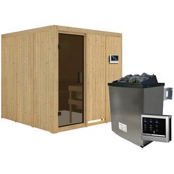 KARIBU Sauna »Valga«, inkl. 9 kW Saunaofen mit externer Steuerung, für 4 Personen - beige