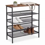 Relaxdays Schuhregal 75 x 81 x 30 cm 5 Ebenen Braun/Schwarz
