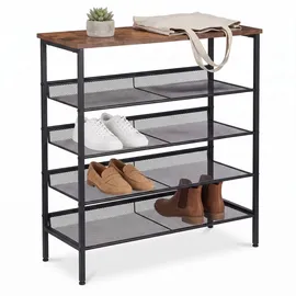 Relaxdays Schuhregal 75 x 81 x 30 cm 5 Ebenen Braun/Schwarz