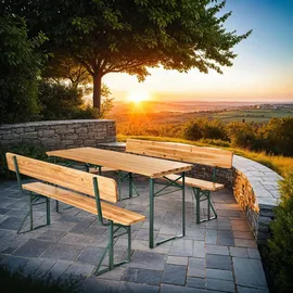 Tectake tectake® Bierzeltgarnitur, 3-teilig, klappbar, abnehmbare Rückenlehnen, beschichtetes Stahlgestell mit soliden Scharnieren, robustes Tannenholz mit Schutzlackierung