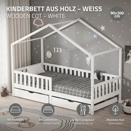 ML-Design Hausbett 90 x 200 cm Kiefer weiß