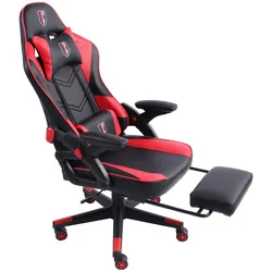 Gaming Stuhl im modernen Racing-Design mit ausziehbarer Fußstütze Gaming Chair mit verstellbaren Design Armlehnen ergonomischer Schreibtischstuhl mit extra Stützkissen