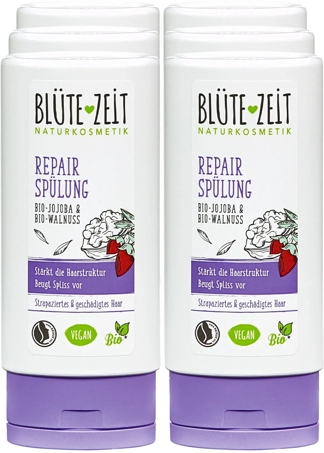 BLÜTE-ZEIT Repair Spülung Bio-Walnuss 200 ml, 6er Pack