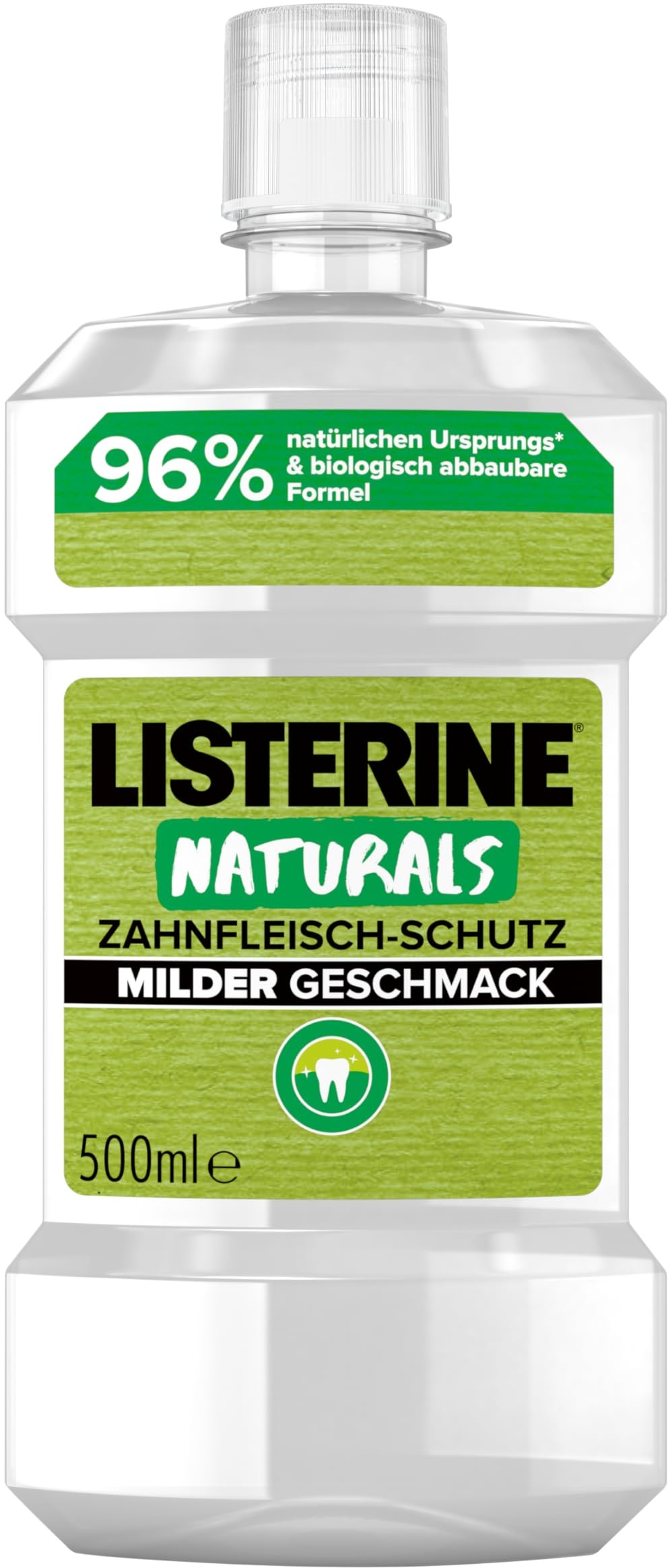 LISTERINE Naturals Zahnfleisch-Schutz (500 ml), biologisch abbaubares Mundwasser mit mildem Geschmack, antibakterielle Mundspülung ohne Alkohol für gesundes Zahnfleisch