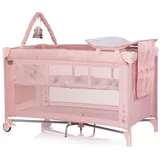 Chipolino Reisebett, Luna 2 Ebenen Wickelauflage klappbar Spielbogen Faltmatratze rosa Kunststoff, 60x120 cm, Babymöbel, Babybetten, Reisebetten