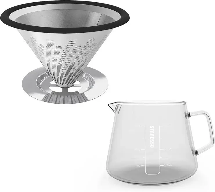 STARESSO Pour Over Kaffeemaschine mit doppeltem Edelstahlfilter 20 fl oz, Pour Over Kaffefilter aus dickem, hitzebeständigem Borosilikatglas, 600 ml, klar, FG6