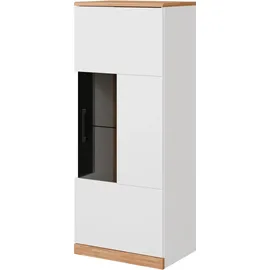 Home Affaire Vitrine HOME AFFAIRE "RIBE75, 1Glasboden variabel, dunkles gehärtetes Glas, Trendfarbe", weiß (weiß, eiche), B:50cm H:125cm T:35cm, Schränke, Vitrine, Oberplatte Eiche massiv,dunkles Glas, schwarze Metall Griffe