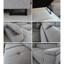 Sofnet Ecksofa Natan mit Schlaffunktion und einstellbare Kopfstützen - Wohnlandschaft mit Metallfüßen, Couchgarnitur, Bettkasten, Sofa (Ecksofa Links, Dunkelgrau
